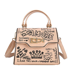 Leather Mini Chain Graffiti Crossbody Bag