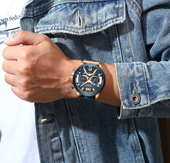 Military Leather Chronograph Wristwatch for Men