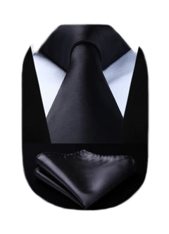HISDERN Men's Solid Color Formal Satin Necktie and Pocket Square Set