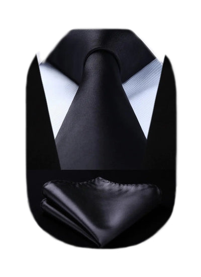 HISDERN Men's Solid Color Formal Satin Necktie and Pocket Square Set