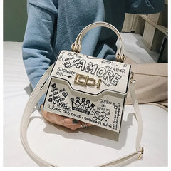Leather Mini Chain Graffiti Crossbody Bag