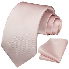 HISDERN Men's Solid Color Satin Silk Formal Necktie with Pocket Square Set