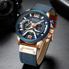 Military Leather Chronograph Wristwatch for Men