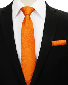 Men Floral Woven Classic 3.4" Formal Necktie Set with Pocket Square