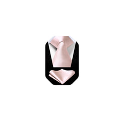 HISDERN Men's Solid Color Satin Silk Formal Necktie with Pocket Square Set