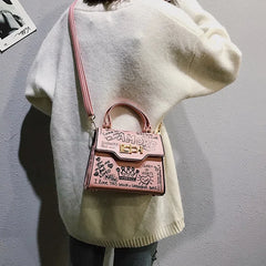Leather Mini Chain Graffiti Crossbody Bag