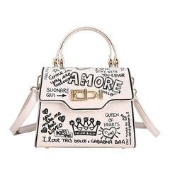 Leather Mini Chain Graffiti Crossbody Bag