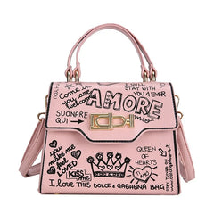 Leather Mini Chain Graffiti Crossbody Bag
