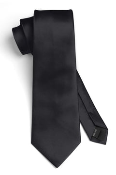 HISDERN Men's Solid Color Formal Satin Necktie and Pocket Square Set