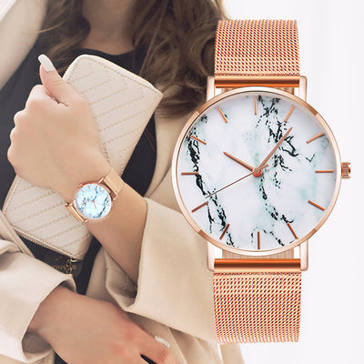 Fashion Mesh Band Creative Marble Effect Women's Luxury Wristwatch